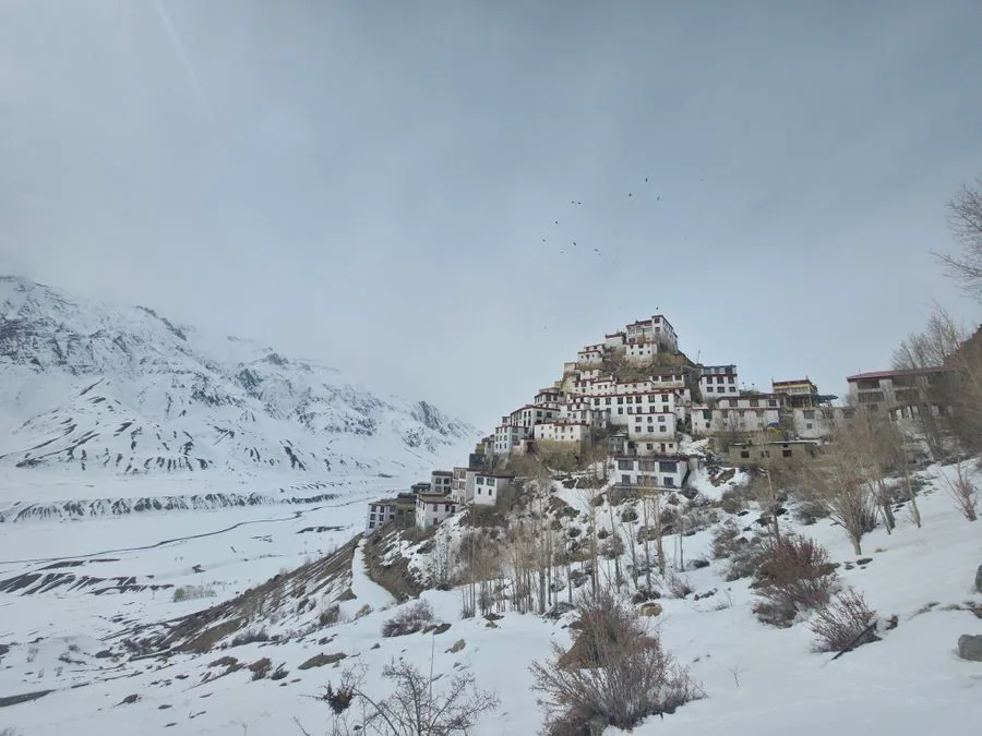 A monastery above the wide, barren Spiti Valley
